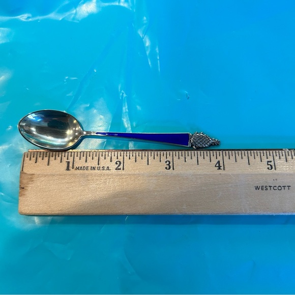 Vintage Tiffany & Co Denmark Sterling & Blue Enameled Demitasse Spoons w/case - Picture 8 of 16